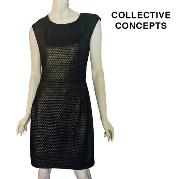 𝅺Collective Concepts Stitch Fix Helma Dress Gold Black Quilt Textured - Picture 1 of 12